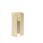 Free-standing storage cabinet on partitioning covered with solid-color textile